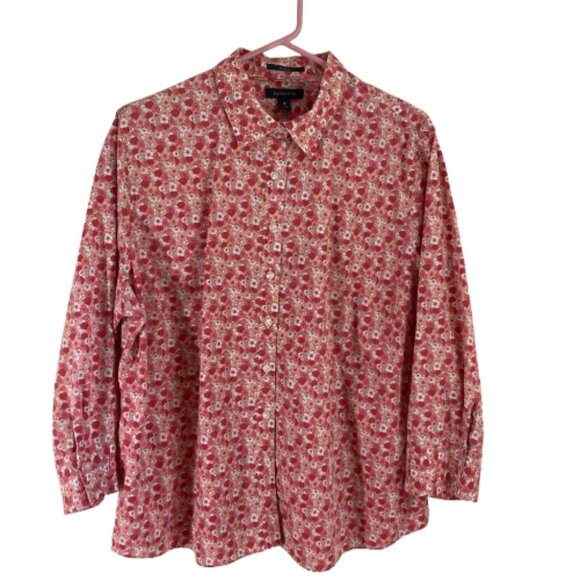 Lands End Shirt Floral No Iron All Cotton 3/4 Sleeves Button-Down, Career, sz 18 - Picture 1 of 7